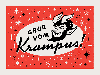 Gruss vom Krampus! 1940s atomic greeting card holiday illustration krampus mid century