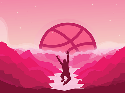 Hello Dribbble cloud dribble first shot hello hello dribble hi logo man mountain pink