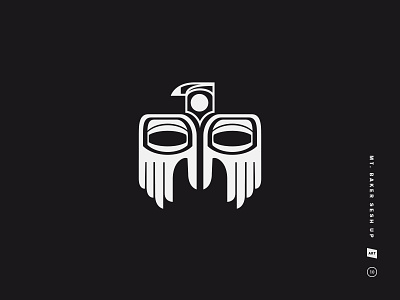 Mt. Baker Sesh-Up bird black and white eyes hand icon illustration logo mark mt. baker native american symbol