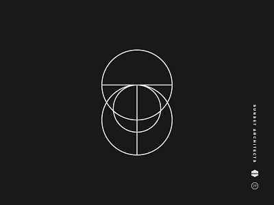 Sunset 8 black and white circle draft geo geometric icon line logo mark simple symbol