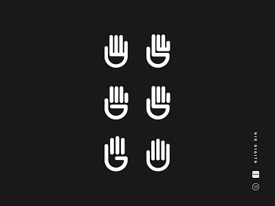 Six Digits black and white fingers hand hands icon line palm print round simple