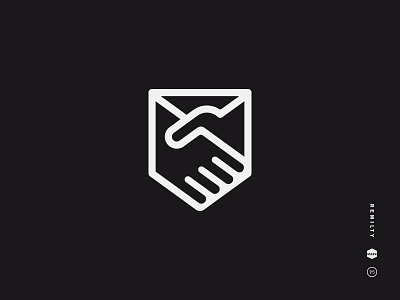 Remitly abstract black and white crest envelop hand handshake icon logo mark shield symbol trust