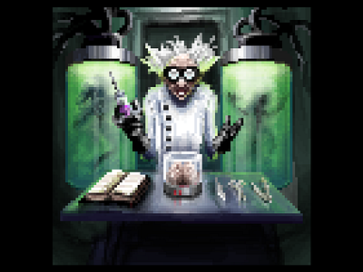 Mad Scientist 8bit aseprite character design fantasy art game art game design game dev horror illustration pixel art pixelart retro