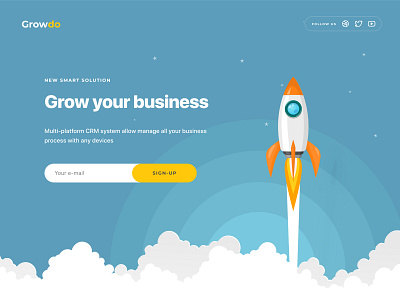 Start screen of CRM system homepage business crm flat grow illustration rocket start startup