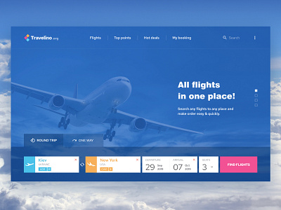 Travelino - startscreen of search flights website