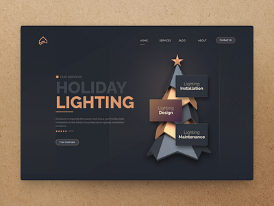 Holiday Lighting Services 3d christmas christmas lighting christmas tree dark theme design holidays illustration webdesign webpage