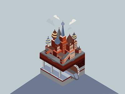 Domes. City on cube isometric illustration