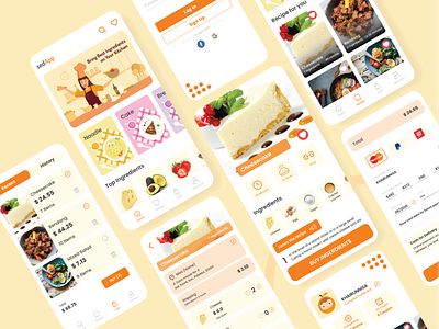 Food recipes mobile UI android android app design flatdesign food innovation ios iphone kitchen mobile mobile app mobile design recipe app recipes shopping shopping bag transaction ui uiux ux