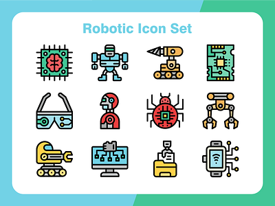 Robotic Icon Set android artificial intelligence design futuristic icon iconset illustration robotic ui ux vector