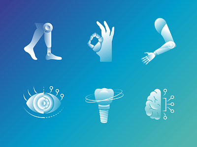 Set of prosthetics icons eye gradient hand icons illustration leg prosthesis prosthetics tooth vector vector illustration