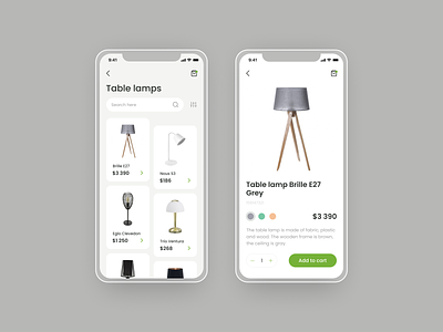 Lamp shop product card app application ios online shop product card shopping cart ui ux