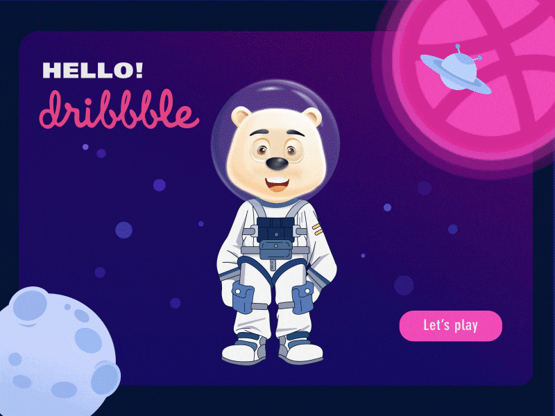 A polar bear in a space suit animation app design illustration ui web