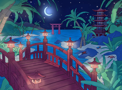 Bridge to Moonlight Island 2d 3d 3d set bridge cartoon chinese new year culture game design japan japanese link look low poly nintendo render style toon zelda
