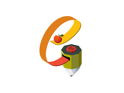 Isometric E 2d 36daysoftype 36daysoftype07 alphabet apple button design e education game icon illustration isometric letter paper paw pencil typography ui vector