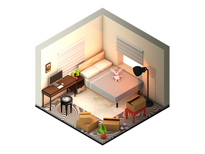Low Poly Isometric Room - 2 3d 3d characters 3d modeling 3d render 3d room c4d cinema 4d icon illustration interior isometric isometric city isometric room low poly low poly 3d low poly art low poly design low poly isometric low poly room social distancing