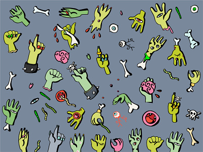 Signature Zombie Hands with Bonus Items - Hand drawn 2d animal background brain cute design doodle drawing gesture halloween hand hand drawing hand drawn human icon illustration pattern sketch vector zombie