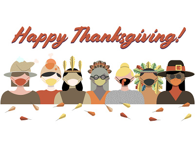 Thanksgiving Crowd wearing face masks - Stock Illustration 2020 2020 trends 2d covid19 design face mask food illustration happy thanksgiving healthcare icon illustration indians people stock illustration thanksgiving thanksgiving flyer turkey vector virus web banner