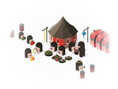 Isometric Sushi Restaurant 2d 3d architecture character city cute delivery design food fun game girl icon illustration isometric japan restaurant sushi vector vehicle