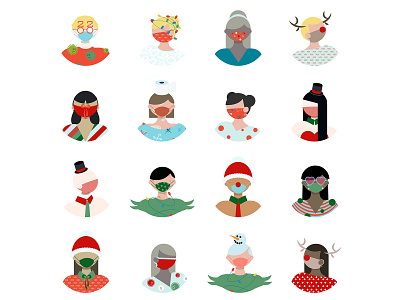 Merry Christmas Crowd 2020 2020 trends 2d characters christmas christmas 2020 christmas icons christmas party corona virus costume party covid19 diversity flat design flat icons funny icons illustration mask office party pandemic profile picture