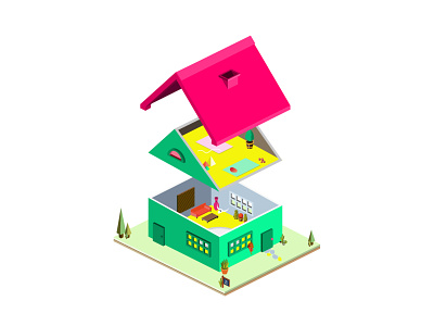Isometric House Dissection 2d 3d app architecture building city design dissection game house icon illustration interior isometric map marketing place real estate town vector