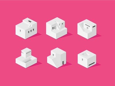 Isometric Abstract Buildings 2d 3d abstract architecture city clean cube home house icon illustration isometric istock pink set simple stock town vector white