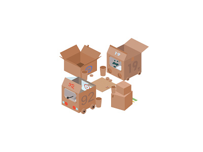 📦 Isometric Cardboard Box Family Night