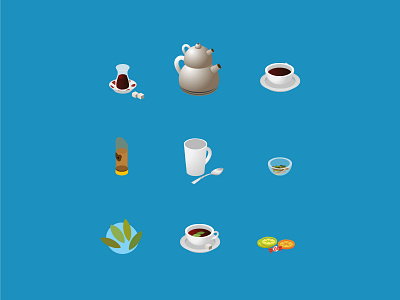 ☕ Isometric Turkish Tea Making Icon Set