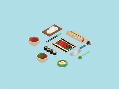 🍣 Isometric Sushi Preparation Icon Set