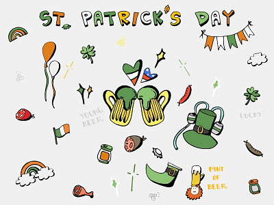 St. Patrick's Day Doodle 2d beer decoration design doodle festival fun greens illustration ireland irish letter party poster print saint patricks day st patricks st patricks day stickers vector