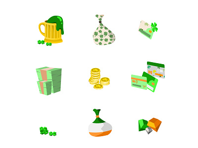 🍀 St Patrick"s Day Theme: Financial Icon Set 2d beer branding clover coin credit card finance gold green icon icon set illustration logo money saint patricks day shamrock st patricks st patricks day ui vector