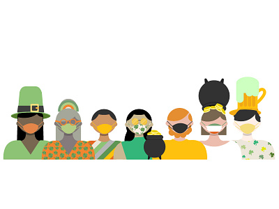 St. Patrick's Day Crowd Wearing Protective Masks avatar beer character coin corona coronavirus covid19 icon illustration leprechaun lucky mask pandemic party people profile saint patricks day set st. patricks day vector