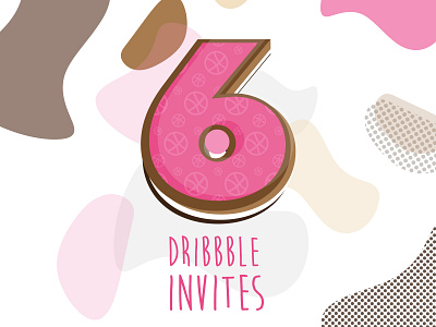x6 Dribbble Invites 6 cake candy cow delicious designer donut dribbble invitation dribbble invite food icon illustration invitation lucky pattern pink player sweet vector