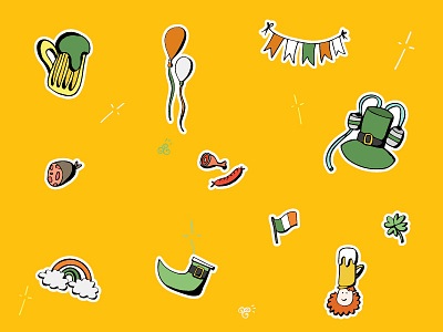 🍀 St. Patrick's Day Doodle Icon Set 🍻 2d beer cute design doodle food funny icon icon set illustration irish saint patricks day sketch st. patrick st. patricks day sticker sticker design stock illustration vector yellow