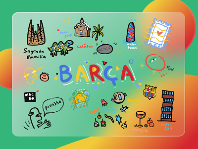 Barça glass postcard 2d barcelona card css design doodle figma figmadesign flat design fun futuristic glass effect icon illustration postcard sketch spain transparent ui vector