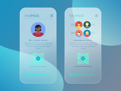 VaxPASS 2d airport app branding card coronavirus covid 19 glass health app illustration mobile page passport qr code screen travel ui vaccine vector virus