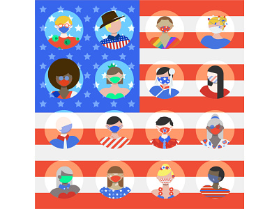 People of America Icons 2d 4th america avatar character day design diversity flag holiday icon illustration july mask memorial people set ui usa vector