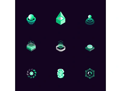 Isometric Fintech Icon Set 2d abstract collect cryptocurrency design economy finance fintech futuristic geometric icon icon set illustration isometric mobile app money nft target ui vector