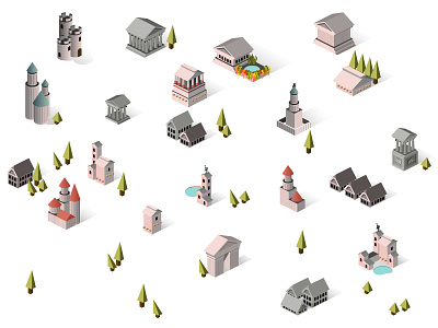 Isometric Buildings - Theme: "Ancient Temples"