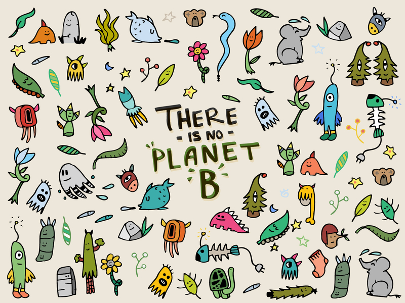 There is No Planet B 2d animal cartoon character creature cute design doodle funny gift hand drawing icon illustration kid nature pattern plant recycle sketch thing