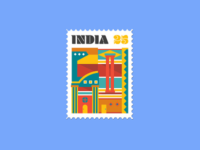 Postage Stamp Design_INDIA 2d architecture bauhaus composition design destination flat geometric icon illustration india logo mail postage stamp travel typo typography vacation vector