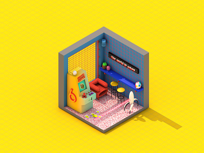 Arcade Bar 3d arcade architecture bar c4d city design diorama game house icon illustration interior isometric low poly lowpoly portal portal2 room turret