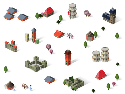 Isometric Buildings - Theme: "Asia" architecture icon isometric isometric architecture isometric art isometric art tshirt isometric asia isometric city isometric design isometric game art isometric house isometric icon pack isometric icons isometric illustration isometric map isometric pattern isometric town isometry pattern design tower