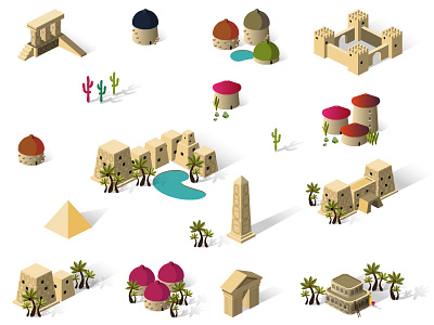 Isometric Buildings - Theme: "Egypt" building city egypt game house icon isometric obelisk set town village ziggurat