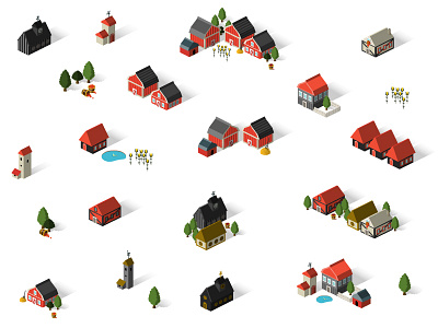 Isometric Buildings - Theme: "Country Life" architecture barn building city farm game house icon island isometric town village