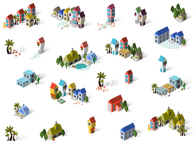 Isometric Buildings - Theme: "Portugal" architecture building church game holiday house icon island isometric set stripe summer