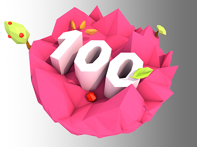 Thank You for 100 Dribbblers! 3d apple dribbble floating island illustration infographic leaf low poly model number tree