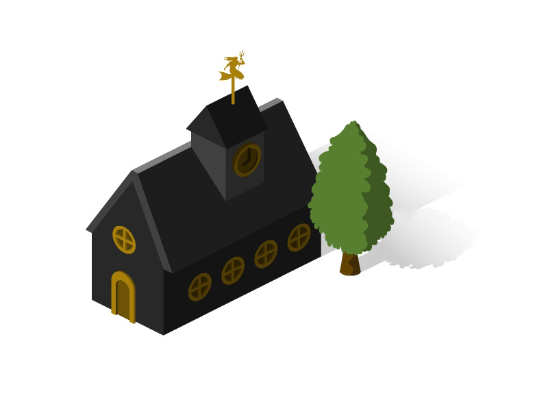 Isometric Black House church city village house building architecture infographic 2d 3d travel map isometric