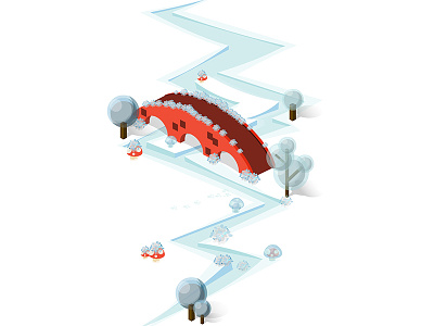Isometric Winter Bridge 2d 3d architecture banner building china city design frozen game graphic design holiday icon illustration isometric new year season ui vector winter