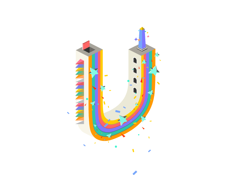 U for "Unicorn Tower" 2d after effects alphabet animation architecture game illustration isometric letter script tower unicorn