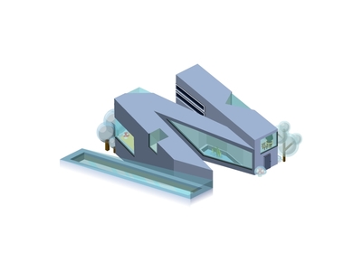 W for "House of Windows" 2d architecture building freeze game home illustration isometric letter nature pastel window